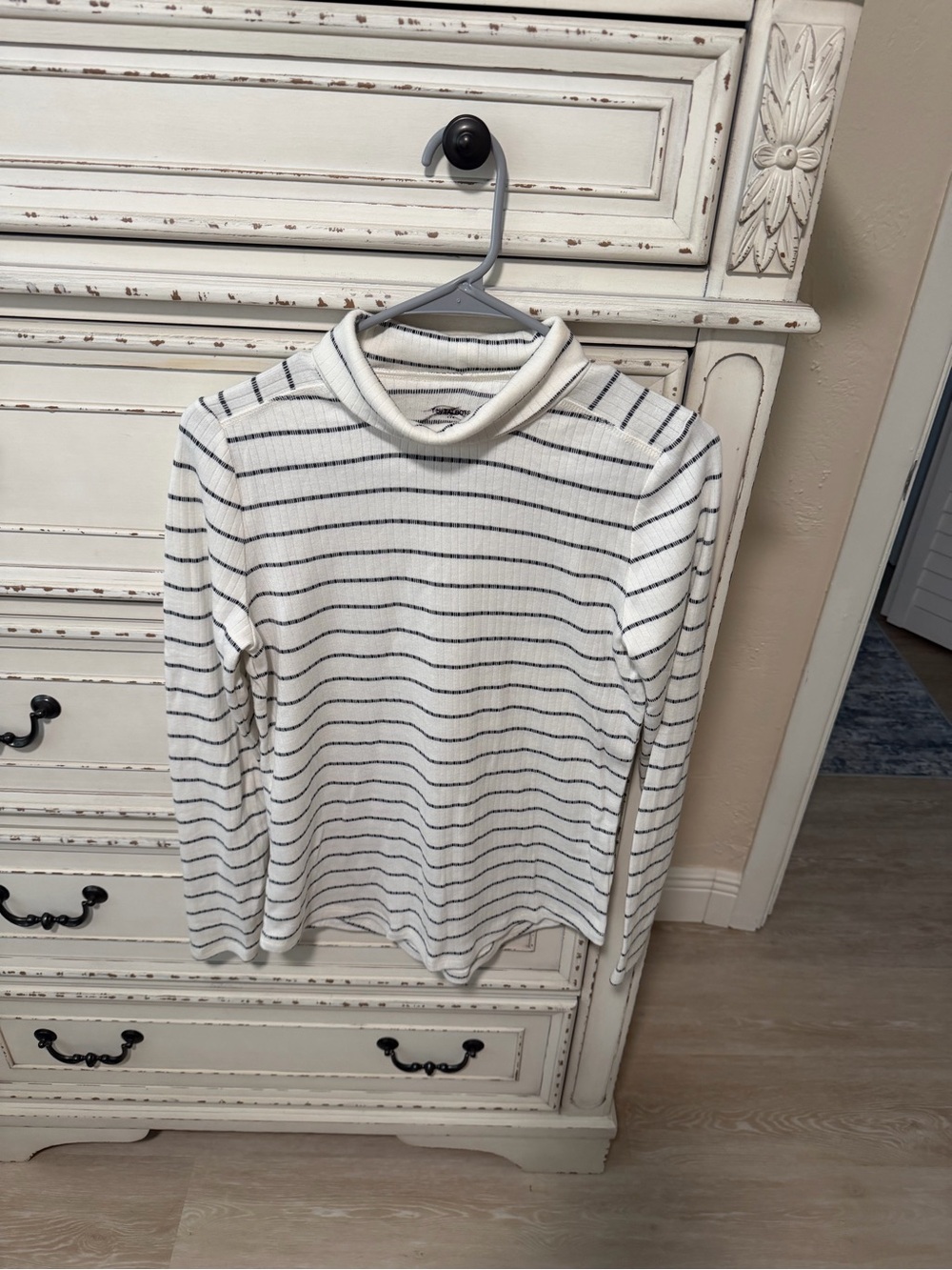 Talbots White Turtleneck Sweater with Navy Stripes. Clearance Item